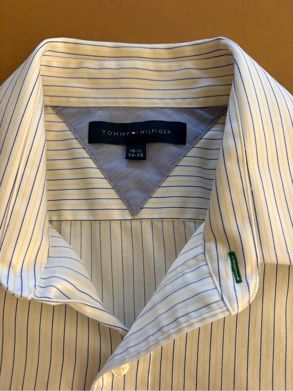 Tommy Hilfiger Yellow and Navy Thin-Stripe Button Up Dress Shirt Size 15.5 33-34